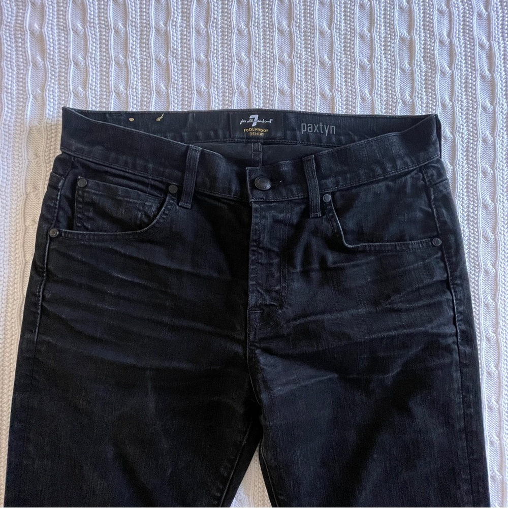 7 FOR ALL MANKIND Paxtyn Black Skinny Jeans 31 Indie Sleaze Grunge Luxe Tailored - Picture 4 of 13
